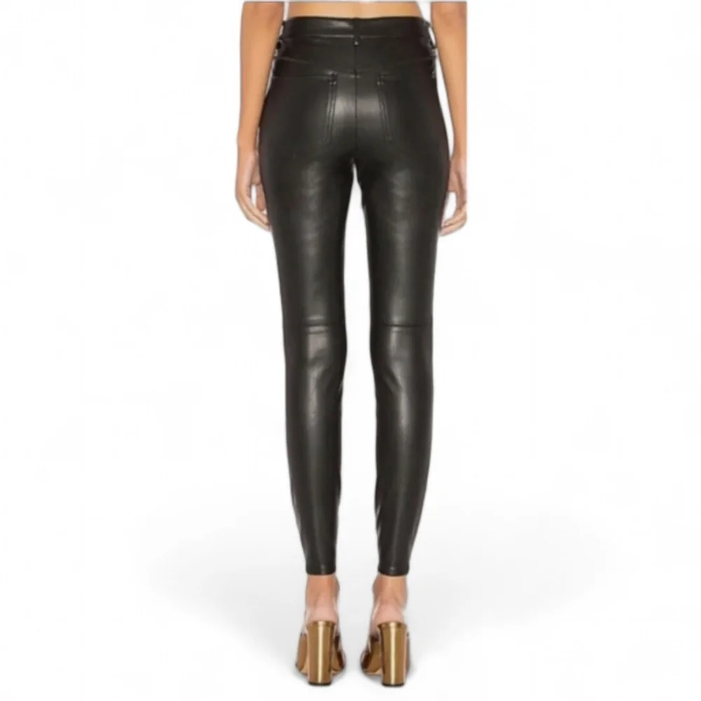 Free People Vegan Leather High Waisted Seamed Skinny Pant Black Women's Sz 29